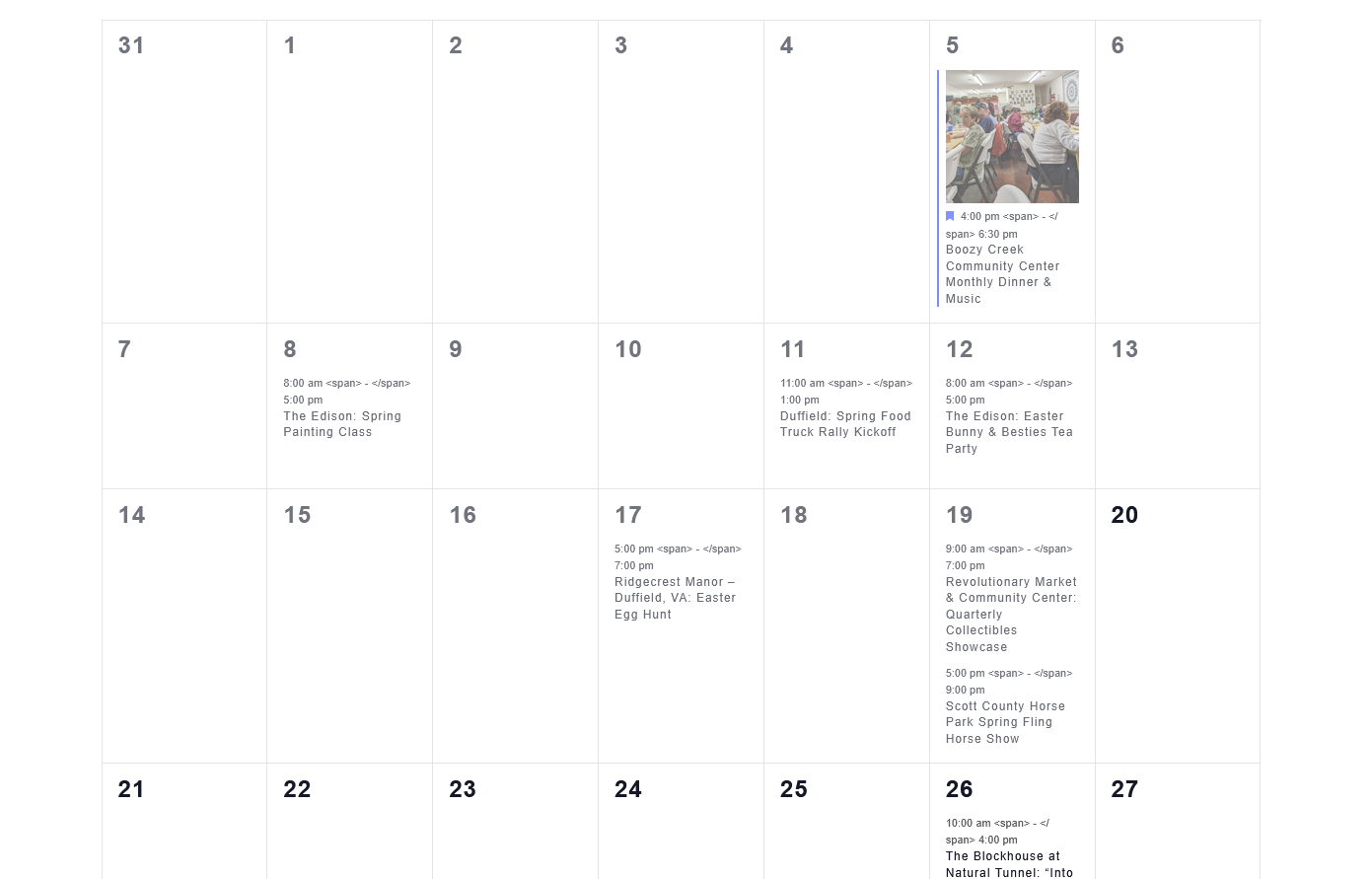 Events and attractions list synced from WordPress