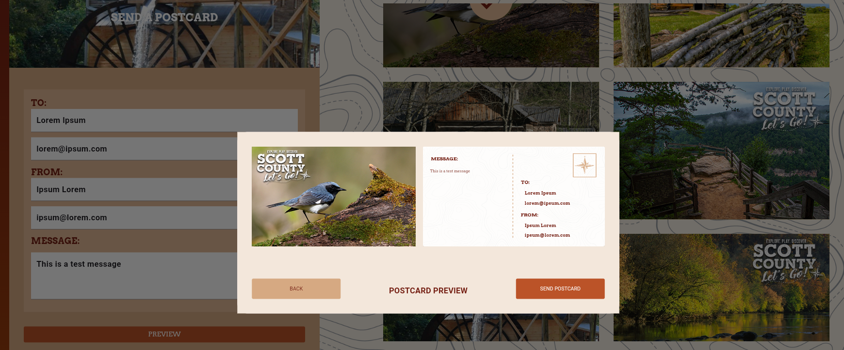E-postcard feature interface